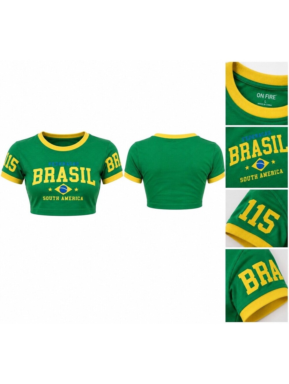On Fire Brazil South America Crop Top Tee – Women's Medium